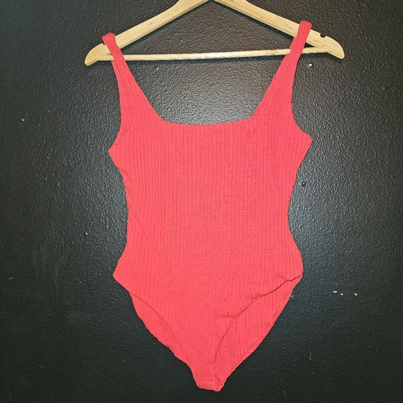 Mara Hoffman Square Neck Percy Red Ribbed Bodysuit - Picture 4 of 6